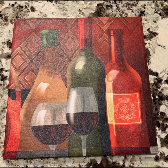 Three piece canvas art. Wine bottle & glasses. - Picture 2 of 4